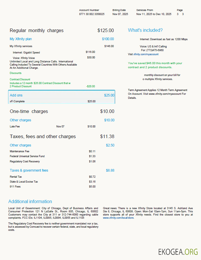 USA Xfinity utility bill template in Word and PDF formats, 3 pages, version 2, 3rd page
